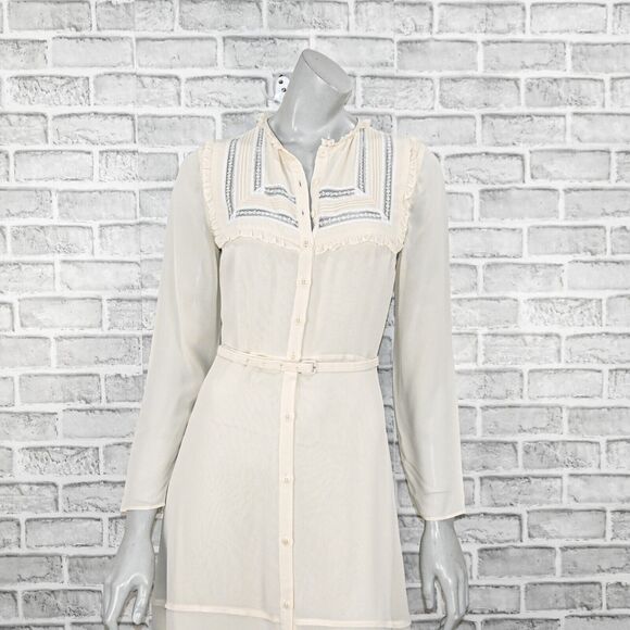 REFORMATION Women's Kristen Long Sleeve Midi Dress in Ivory Lace trim size 4 - Picture 7 of 10